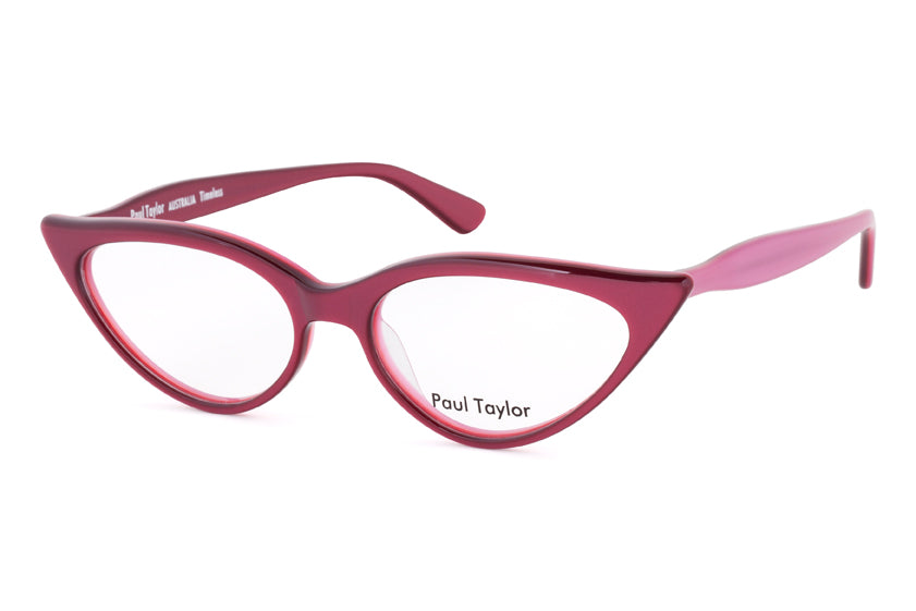 M001 Optical Glasses BY56 40’s Burgundy with 40’s Pink UNDERLAY - Paul Taylor Eyewear