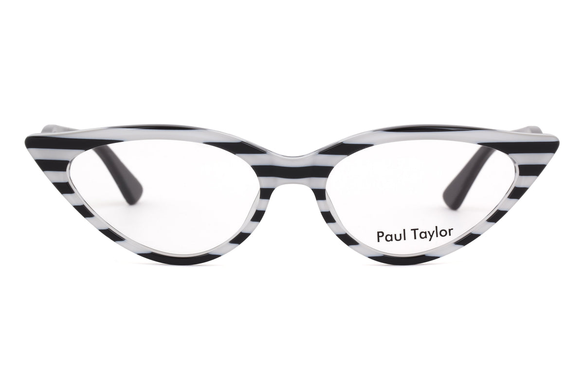 M001 Optical Glasses A1 Horizontal Black & White Striped FRONT with Black TEMPLES - Paul Taylor Eyewear