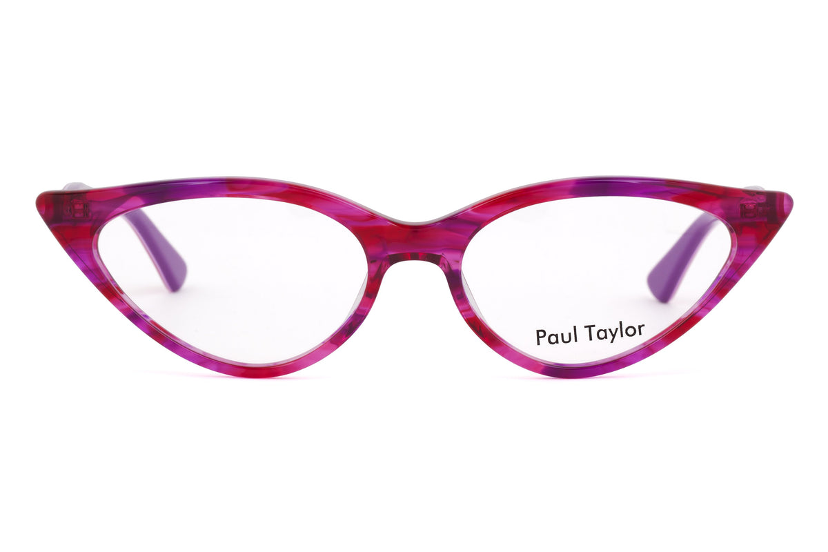M001 Optical Glasses E16 Pink & Purple Swirl FRONT with Pink & Purple Underlay TEMPLES - Paul Taylor Eyewear
