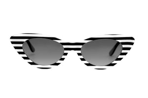 A1 POLARISED Horizontal Black & White Striped FRONT with Black TEMPLES
