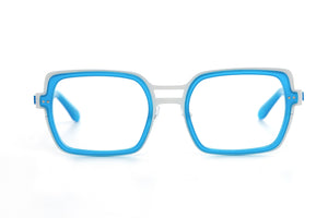 Y91 White STAINLESS STEEL with Bold Blue ACETATE