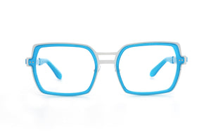 Y91 White STAINLESS STEEL with Bold Blue ACETATE