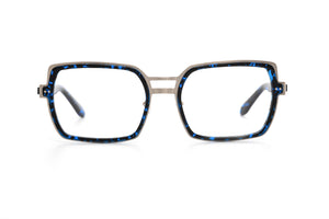 A203 Brushed Silver STAINLESS STEEL with Dark Blue Tortoiseshell ACETATE