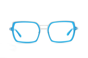 Y91 White STAINLESS STEEL with Bold Blue ACETATE
