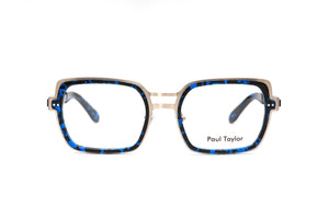 A203 Brushed Silver STAINLESS STEEL with Dark Blue Tortoiseshell ACETATE