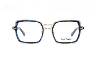 A203 Brushed Silver STAINLESS STEEL with Dark Blue Tortoiseshell ACETATE