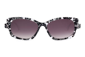 J74/W Black White & Crystal Pattern FRONT with White TEMPLES