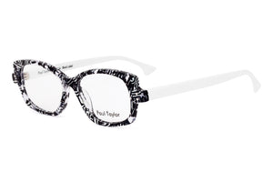 J74/W Black White & Crystal Pattern FRONT with White TEMPLES