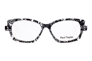 J74/W Black White & Crystal Pattern FRONT with White TEMPLES....HAS MORE VARIANCE IN THE ACETATE PATTERN