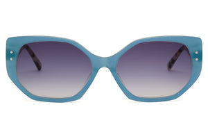 CA5 Shimmer Mid Blue FRONT with Brown Cream Blue & Black Tortoiseshell TEMPLES