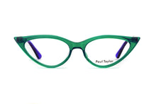 Load image into Gallery viewer, M001 Optical Glasses B27P Bright Transparent Green FRONT with Deep Purple TEMPLES - Paul Taylor Eyewear
