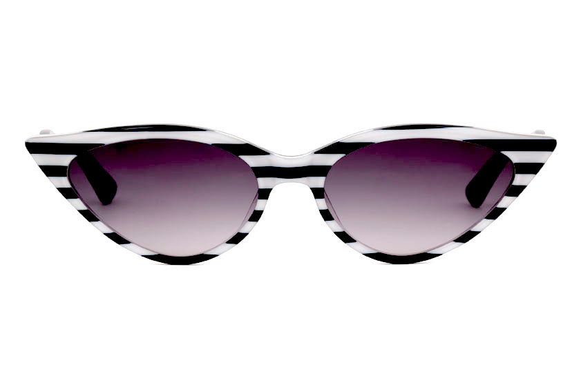 Illesteva Isabella Black + White Striped Cat Eyes Sunglasses - Candy Stripe Isabella Square Sunglasses | Black & Grey Polarized | DIFF  main image 2