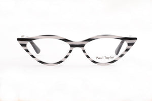 A1 Horizontal Black & White Striped FRONT with Black TEMPLES