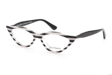 Load image into Gallery viewer, M002 Optical Glasses A1 Horizontal Black &amp; White Striped FRONT with Black TEMPLES - Paul Taylor Eyewear
