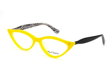 Load image into Gallery viewer, M002 Optical Glasses E62 Canary Yellow FRONT with Black &amp; Black &amp; White Patterned underlay TEMPLES  - Paul Taylor Eyewear

