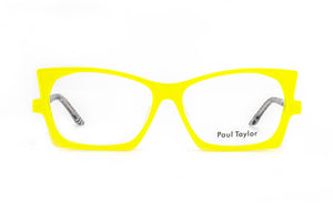 E62 Canary Yellow FRONT with Black & Black & White Patterned underlay TEMPLES
