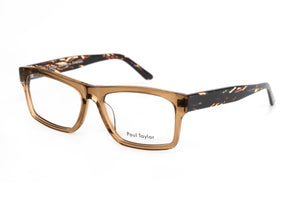 CO8L Mid Chocolate Tan FRONT with Dark Chocolate Blue and Tan Patterned TEMPLES