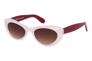 Z35 Shiny Soft Pink FRONT with Maroon Plum TEMPLES Brown Graduated Sun Lenses