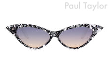 Load image into Gallery viewer, DORIS Sunglasses J74/W Black, White &amp; Crystal Pattern FRONT with White TEMPLES - Paul Taylor Eyewear
