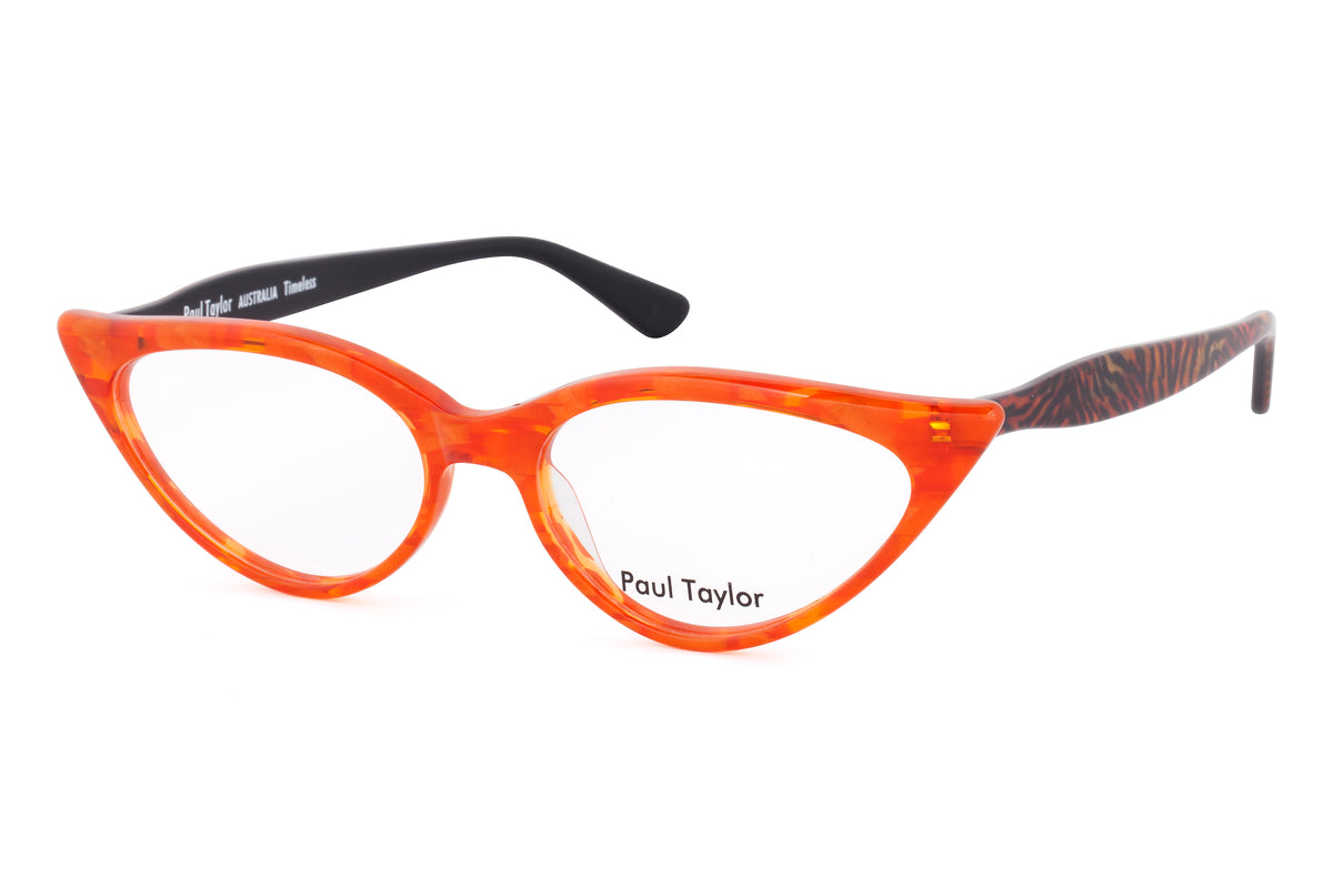 M001 Optical Glasses M9 Burnt Orange Mottle FRONT with Tiger TEMPLES - Paul Taylor Eyewear