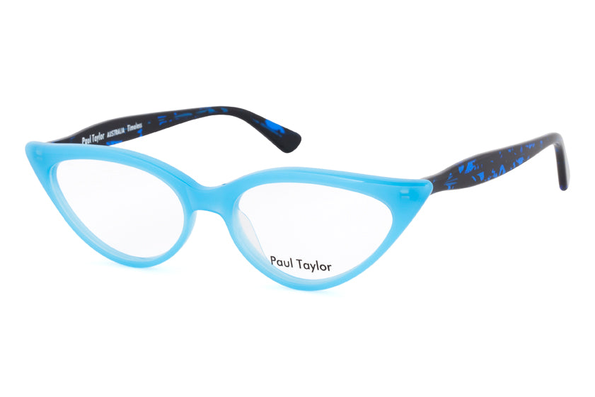 M001 Optical Glasses Y90 Opaque Light Pale Blue FRONT with Blue & Black fleck TEMPLES - Paul Taylor Eyewear