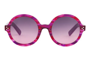 E16 Pink & Purple Swirl FRONT with Deep Opaque Hot Pink & Purple underlay TEMPLES