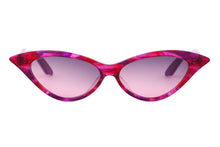 Load image into Gallery viewer,  DORIS Sunglasses E16 Pink &amp; Purple Swirl FRONT with Pink &amp; Purple Underlay TEMPLES - Paul Taylor Eyewear
