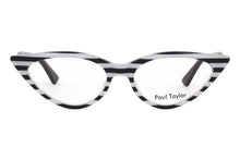 Load image into Gallery viewer, M001 Optical Glasses A1 Horizontal Black &amp; White Striped FRONT with Black TEMPLES - Paul Taylor Eyewear
