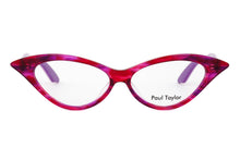 Load image into Gallery viewer, DORIS Optical Glasses E16 Pink &amp; Purple Swirl FRONT with Pink &amp; Purple Underlay TEMPLES - Paul Taylor Eyewear
