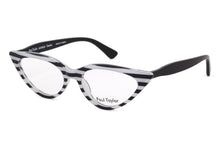Load image into Gallery viewer, M001 Optical Glasses A1 Horizontal Black &amp; White Striped FRONT with Black TEMPLES - Paul Taylor Eyewear

