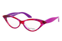 Load image into Gallery viewer, DORIS Optical Glasses E16 Pink &amp; Purple Swirl FRONT with Pink &amp; Purple Underlay TEMPLES - Paul Taylor Eyewear
